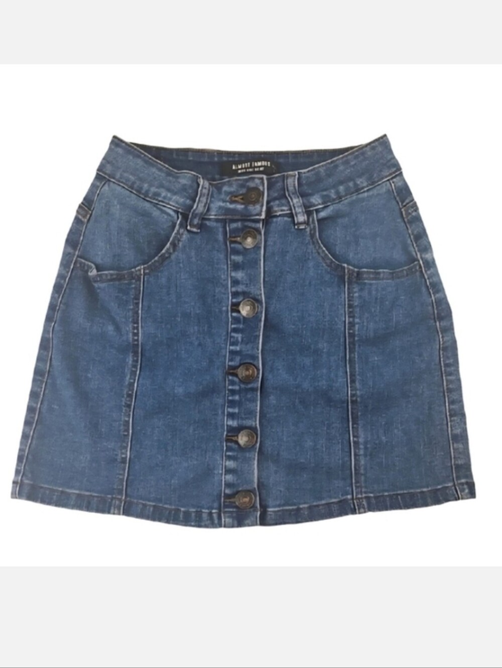 Blue Denim High Rise Skirt with Button Detail by Almost Famous
